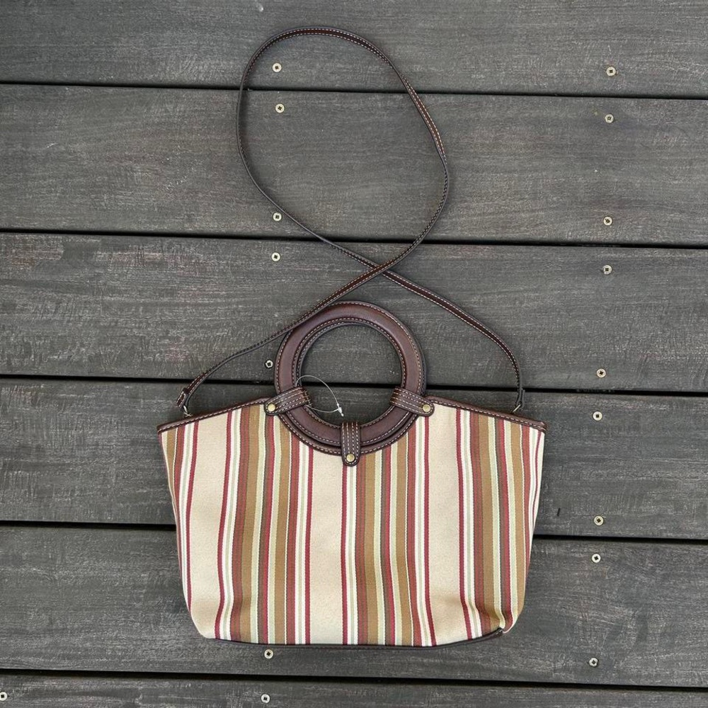 NWOT Y2K Leather/Fabric Croft & Barrow Brown/Tan Striped Crossbody Purse Bag